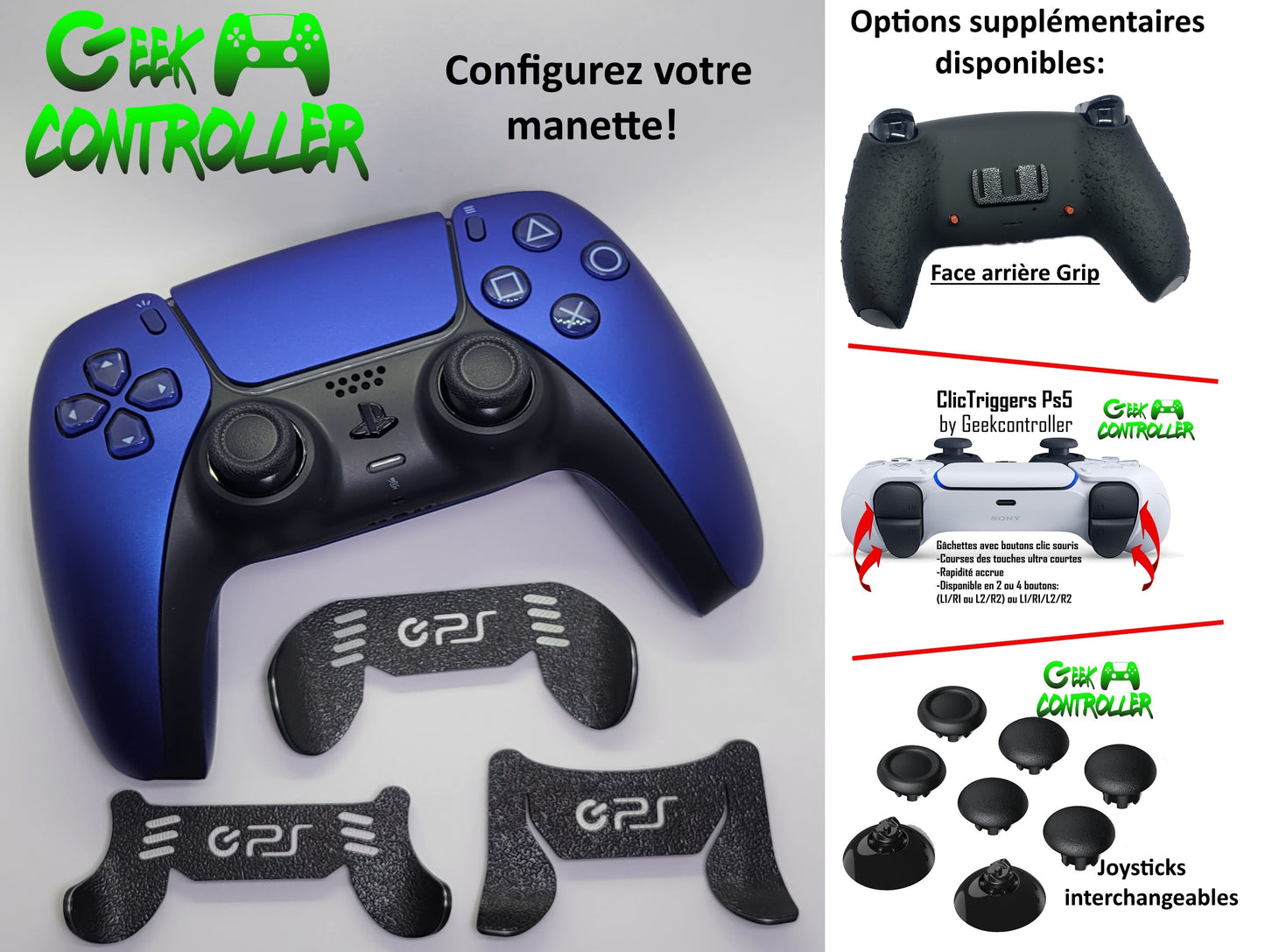 Manette Ps5 Blue Cobalt + Palettes interchangeables